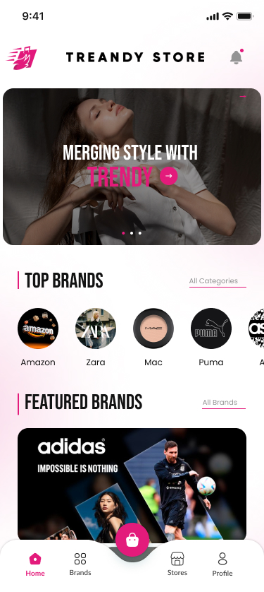 الصفحة الرئيسية في تطبيق TREANDY STORE