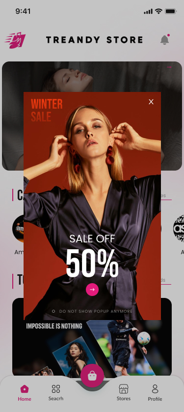 نافذة عرض ترويجي داخل تطبيق TREANDY STORE